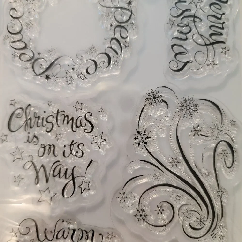 Inkadinkado WARM HOLIDAY WISHES Clear Cling Stamps Set of 12